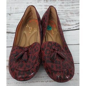 Comfortiva Ashten Red Leather Snake Print Tassel Wedge Loafer Shoe Womens 7.5W